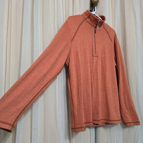 Tommy Bahama Knit 1/4 Zip Pullover in Dusky Orange, Exposed Stitching, EUC! - Picture 2 of 9